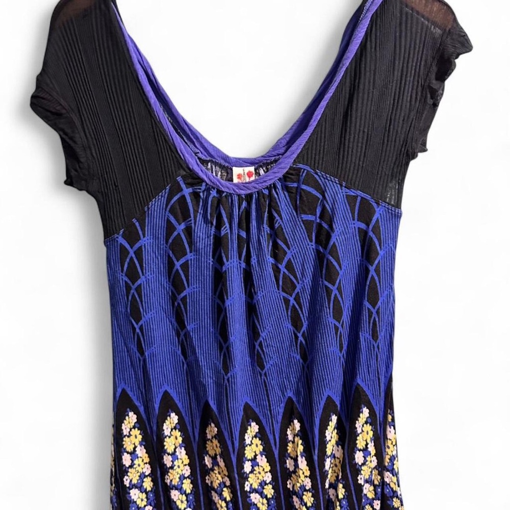Free People Black and Blue Floral Blouse